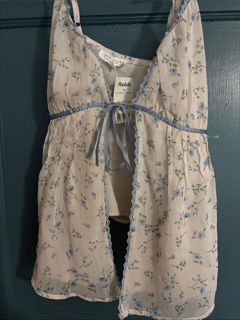 Marshalls Floral Lace-Trim Chemise with Blue Accents